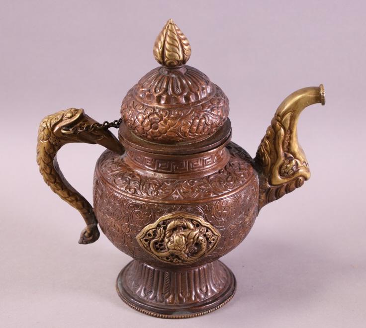 TOOLED BRASS TEA POT (1 of 2)