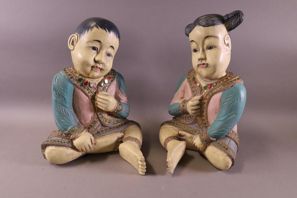 PAIR OF ASIAN CARVED WOOD FIGURES (1 of 3)