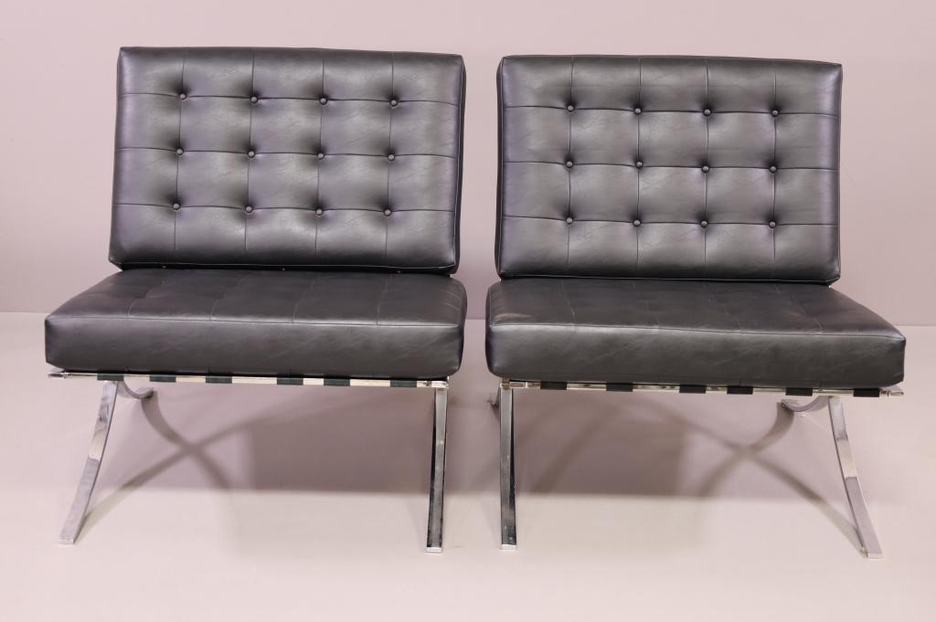 PAIR OF UNSIGNED BARCELONA STYLE CHAIRS (1 of 5)