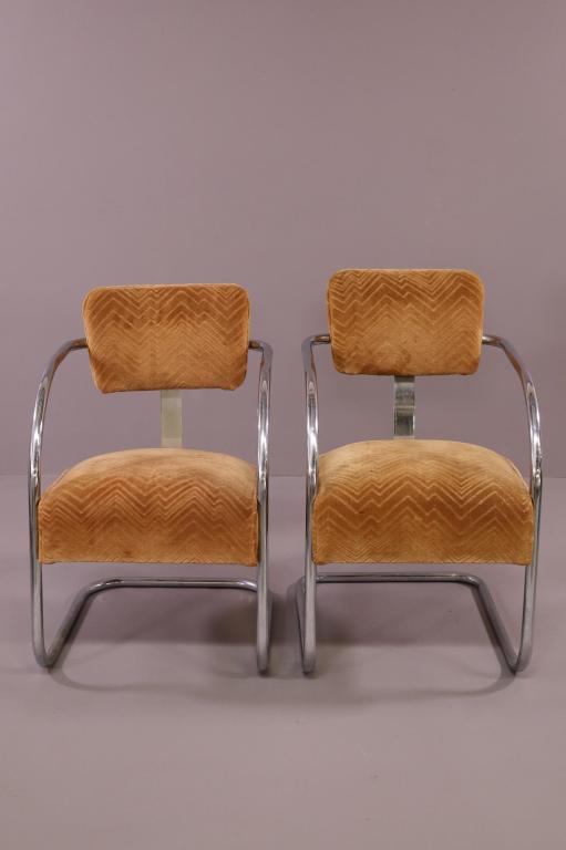 PAIR OF CHROME CANTILEVER ARM CHAIRS (1 of 5)
