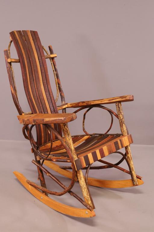 MID CENTURY MODERN BENTWOOD ROCKER: CUSTOM MADE BENTWOOD ROCKER. GOOD CONDITION. 29" W x 33" D x 42" H. THIS ITEM EXCEEDS SIZE LIMITATIONS FOR IN HOUSE SHIPPING.