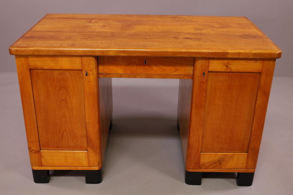 ART DECO DESK: TWO DOOR DESK WITH SINGLE DRAWER. FITTED ITERIOR. GOOD CONDITION. WITH KEY. 49" L x 27" W x 30" H. THIS ITEM EXCEEDS SIZE LIMITATIONS FOR IN HOUSE SHIPPING.