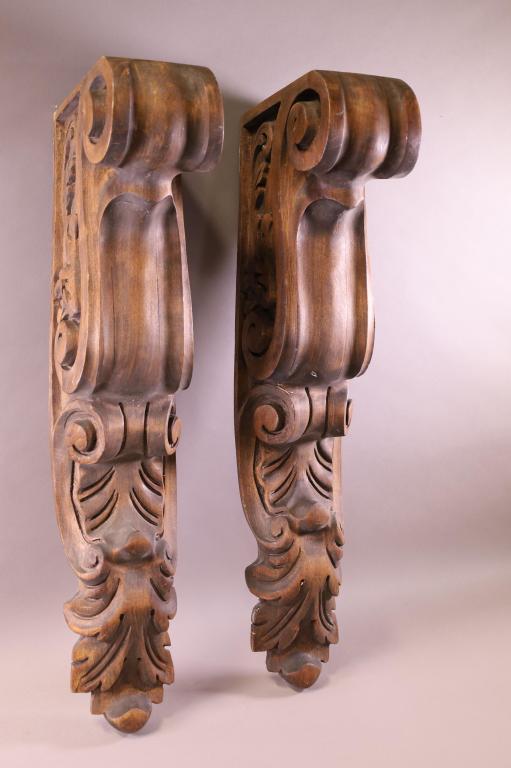 PAIR OF CARVED WOOD CORBELS (1 of 4)