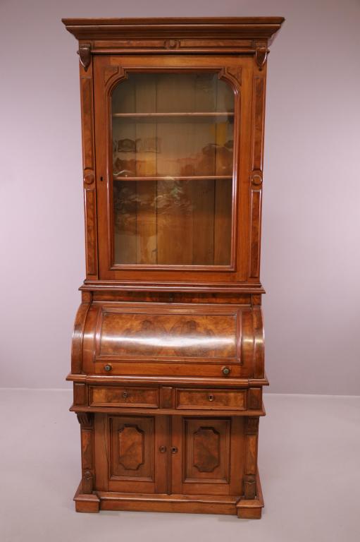 VICTORIAN CYLINDER ROLL DESK WITH BOOKCASE TOP (1 of 5)