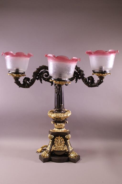 FANCY CAST METAL THREE ARM LAMP (1 of 5)