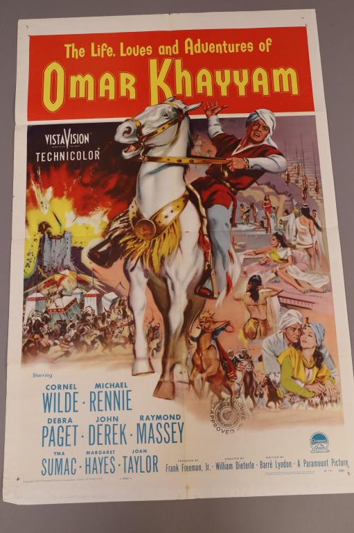 OMAR KHAYYAM MOVIE POSTER: VINTAGE OMAR KHAYYAM MOVIE POSTER. CREASES, FOLDS, MINOR TEARS. 27" x 41"