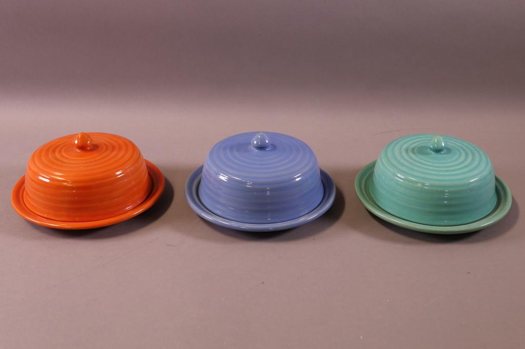 THREE BAUER COVERED BUTTER DISHES (1 of 4)