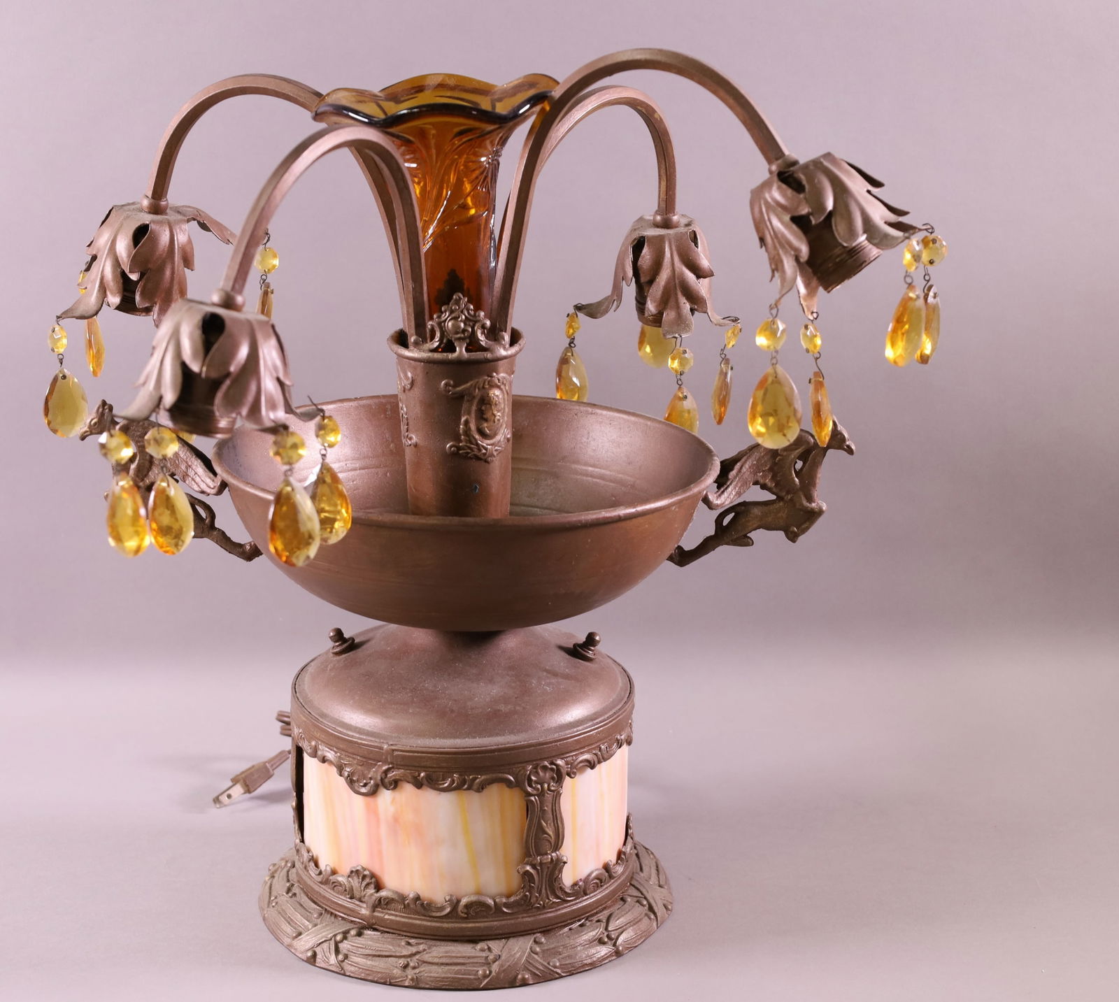 1920'S SLAG GLASS EPERGNE TABLE LAMP (1 of 4)