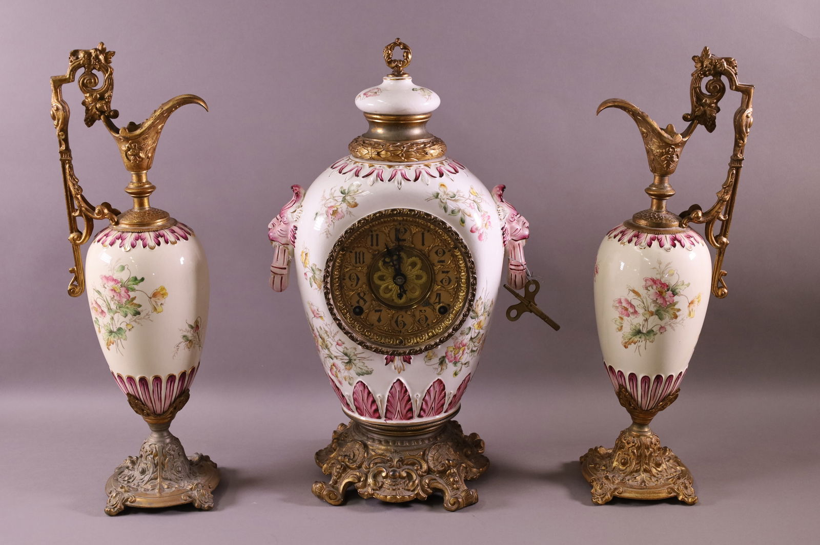 THREE PIECE PORCELAIN CLOCK SET (1 of 7)