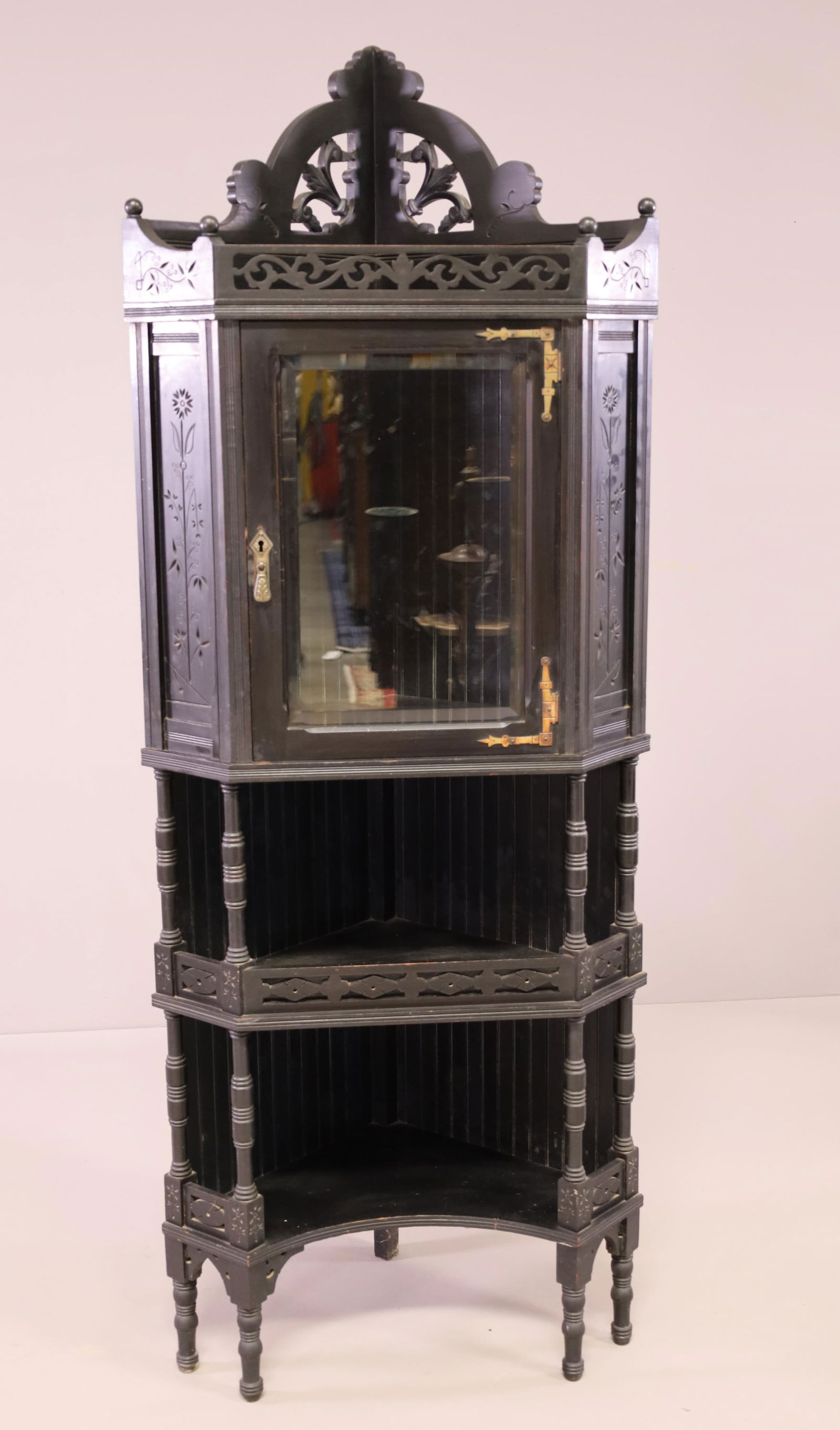 VICTORIAN EBONIZED 1 DOOR CORNER CABINET (1 of 5)