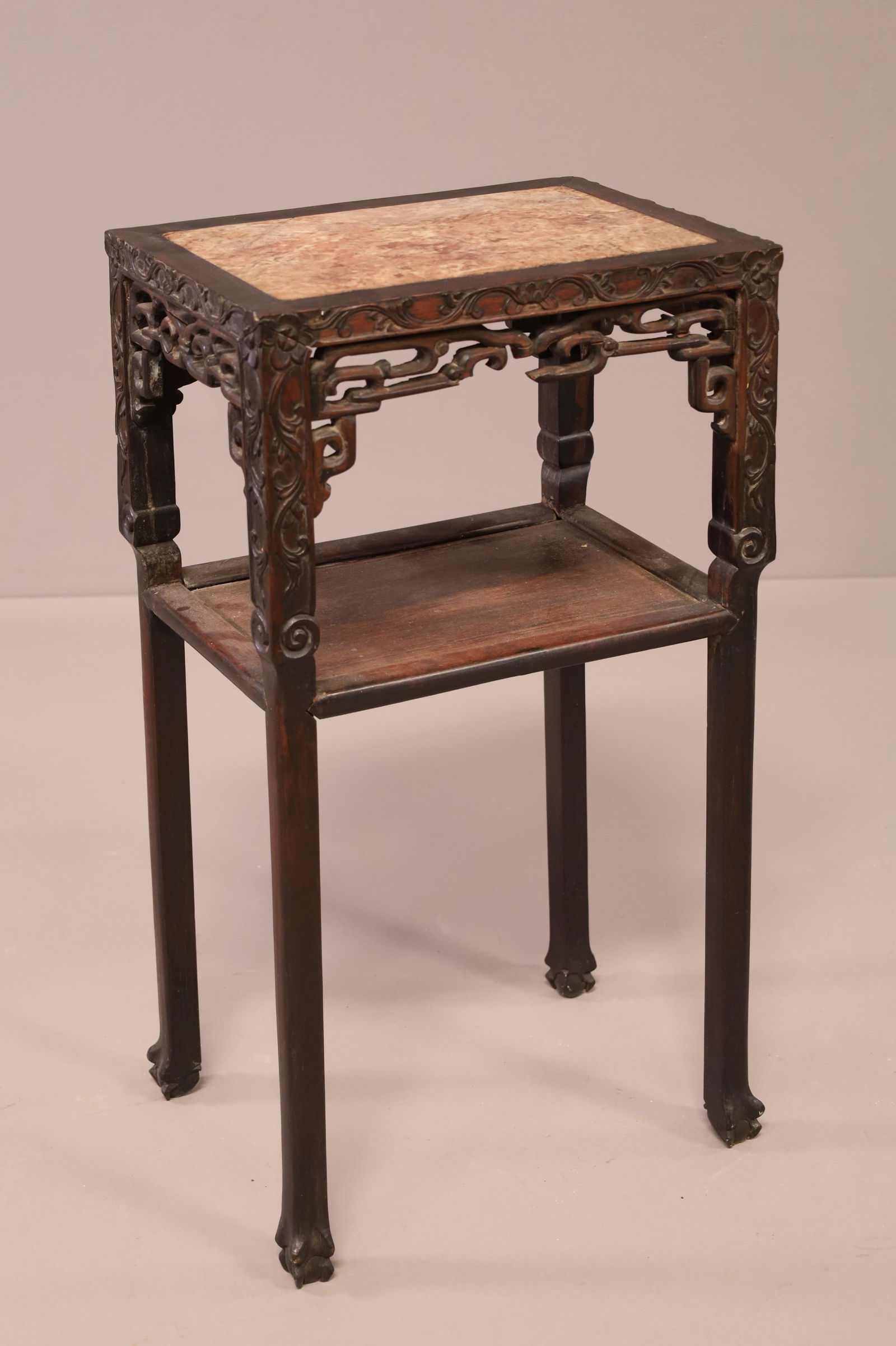 HIGHLY CARVED MARBLE TOP CHINESE STAND (1 of 5)