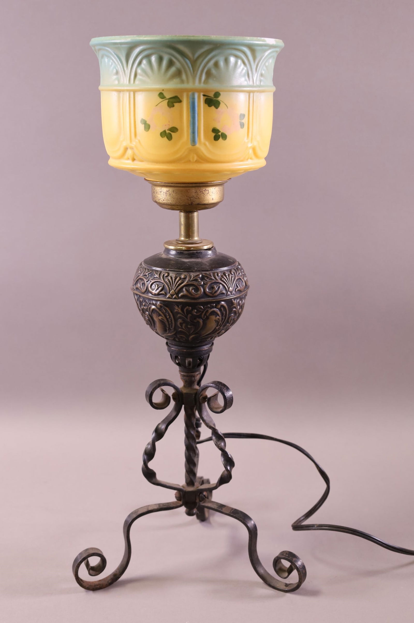 IRON BASE LAMP WITH HAND PAINTED SHADE (1 of 2)