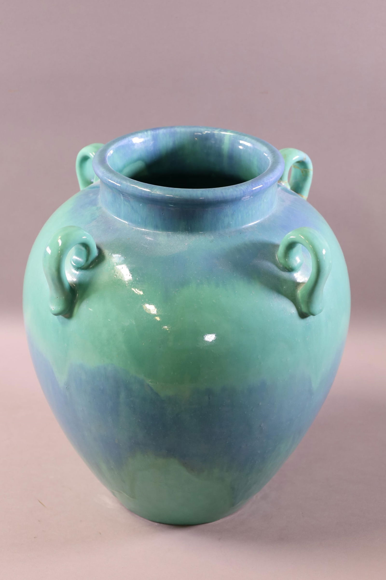 DRIP GLAZE 4 HANDLED POTTERY VASE (1 of 3)