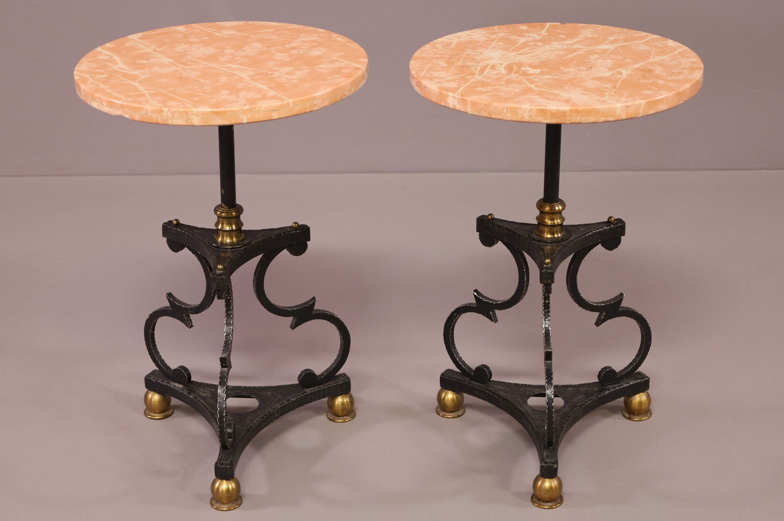 PAIR OF SPANISH STYLE MARBLE TOP SIDE TABLES (1 of 5)