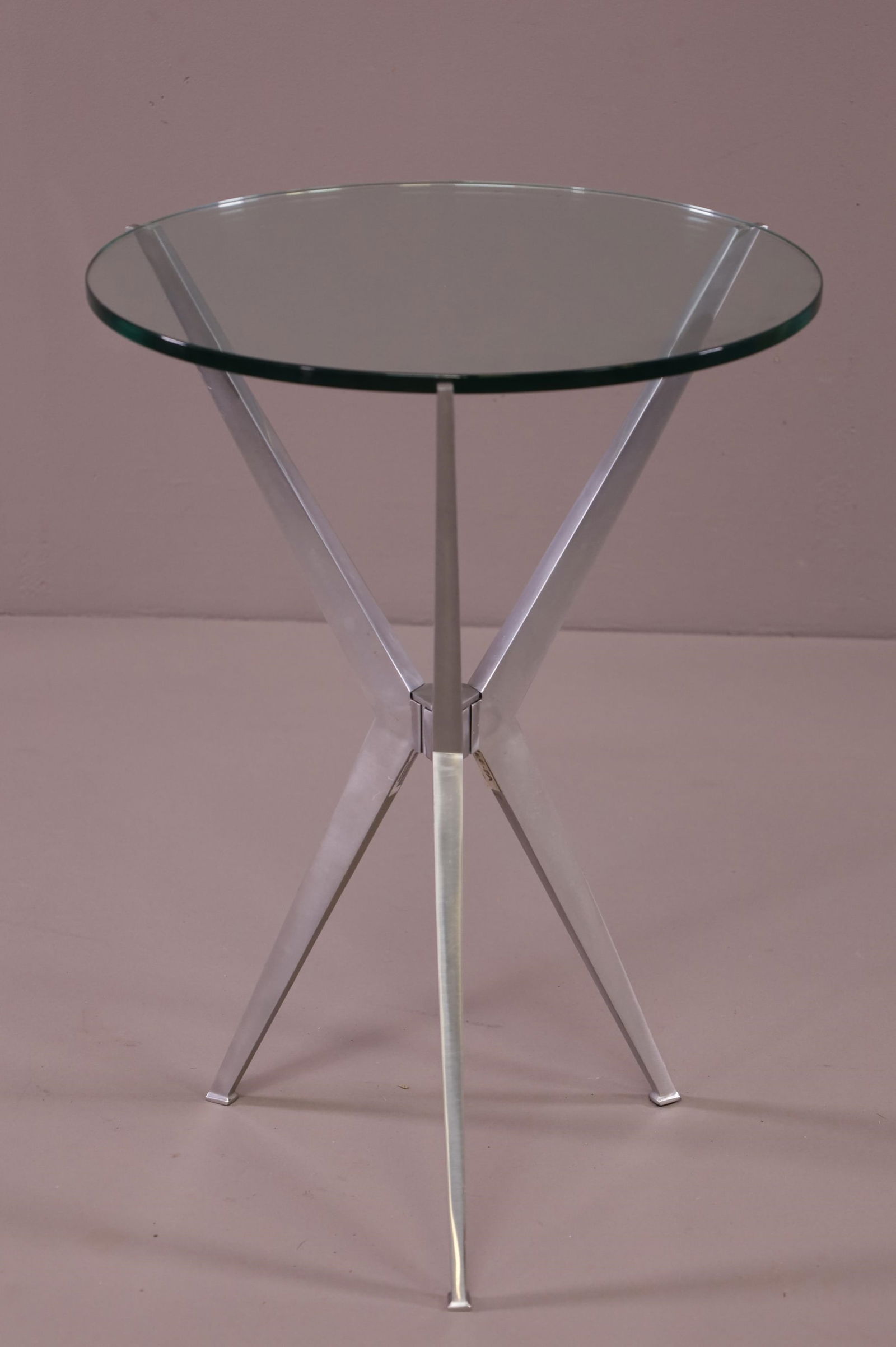 GLASS TOP ALUMINUM BASE SIDE TABLE (1 of 3)