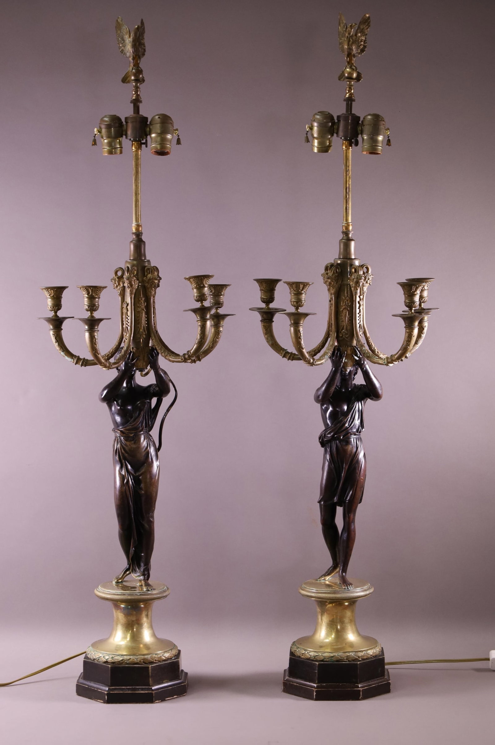 PAIR OF LARGE BRONZE CANDELABRA TABLE LAMPS (1 of 4)