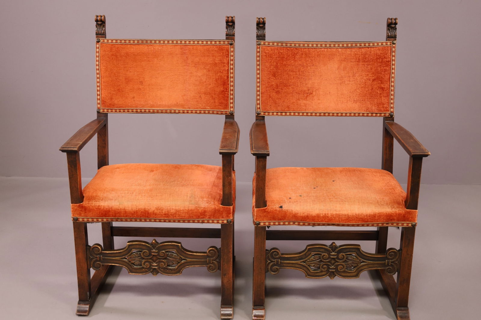 PAIR OF ANTIQUE SPANISH STYLE HALL CHAIRS (1 of 4)