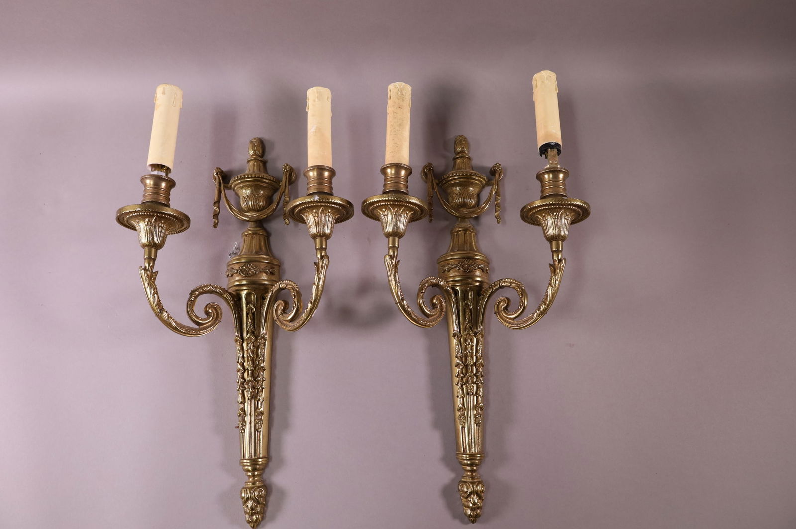 PAIR OF BRASS WALL SCONCES (1 of 4)