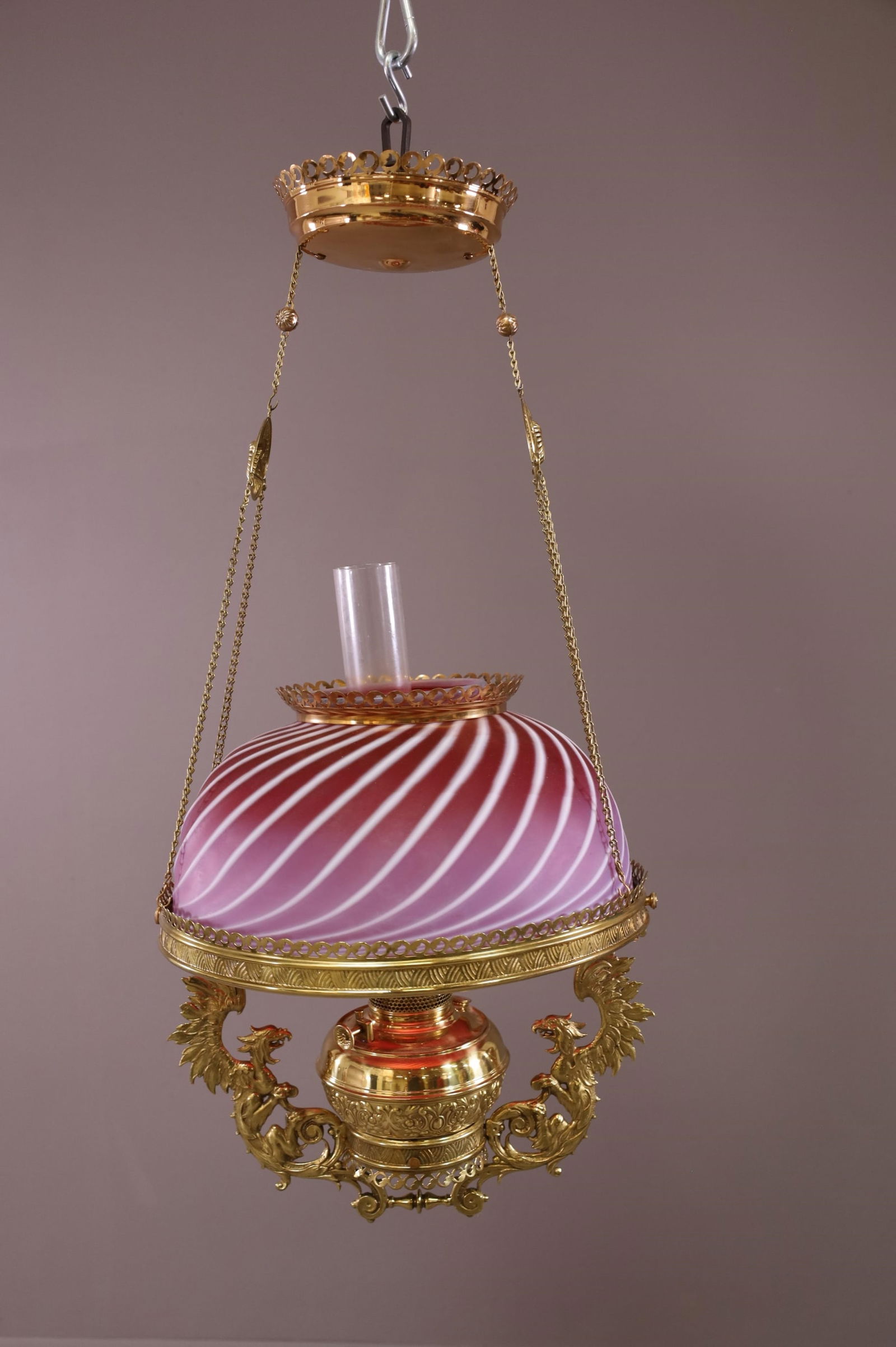 VICTORIAN PINK SATIN GLASS HANGING LIGHT (1 of 4)