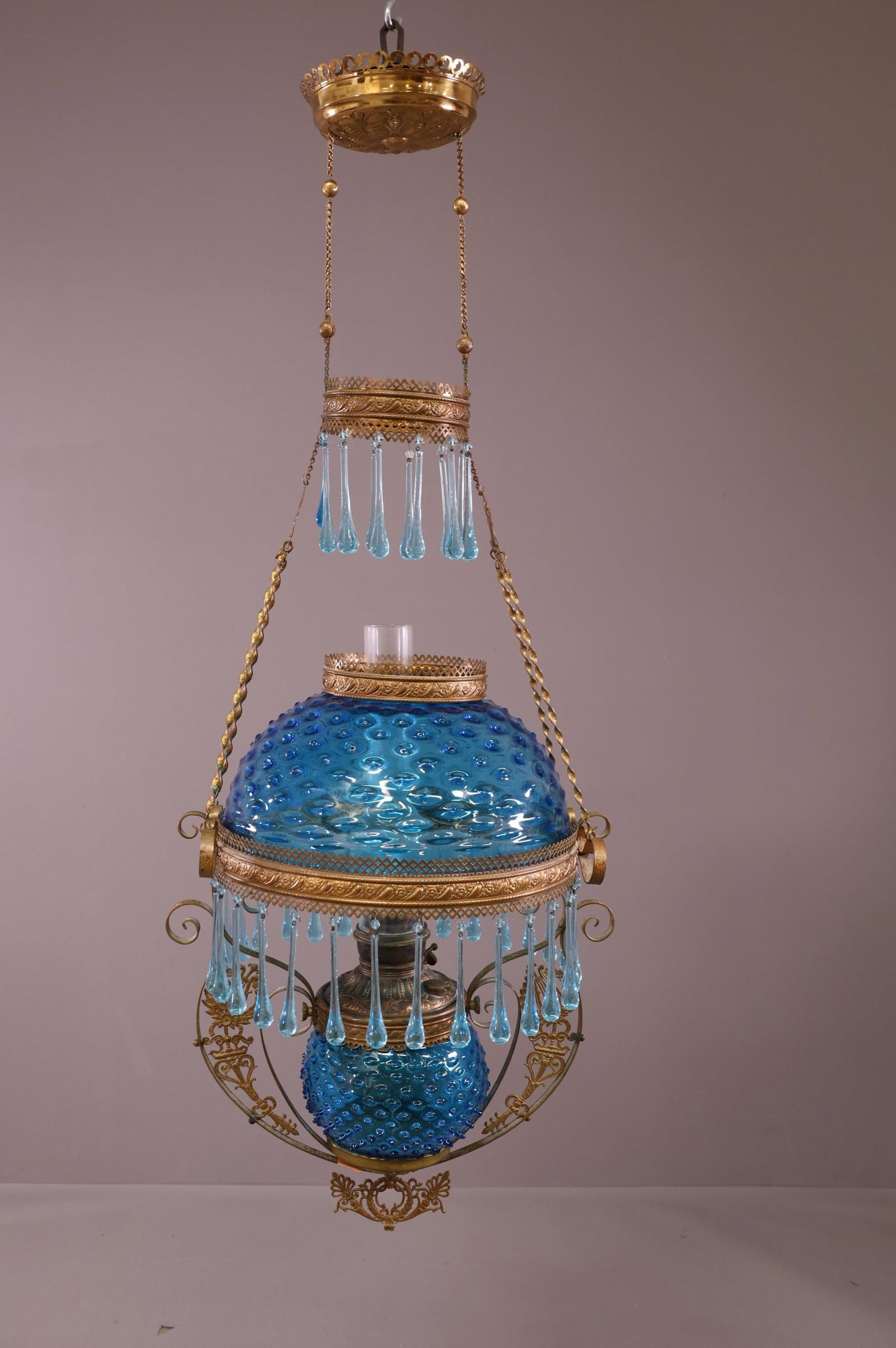 VICTORIAN BLUE HOBNAIL HANGING LIGHT (1 of 4)