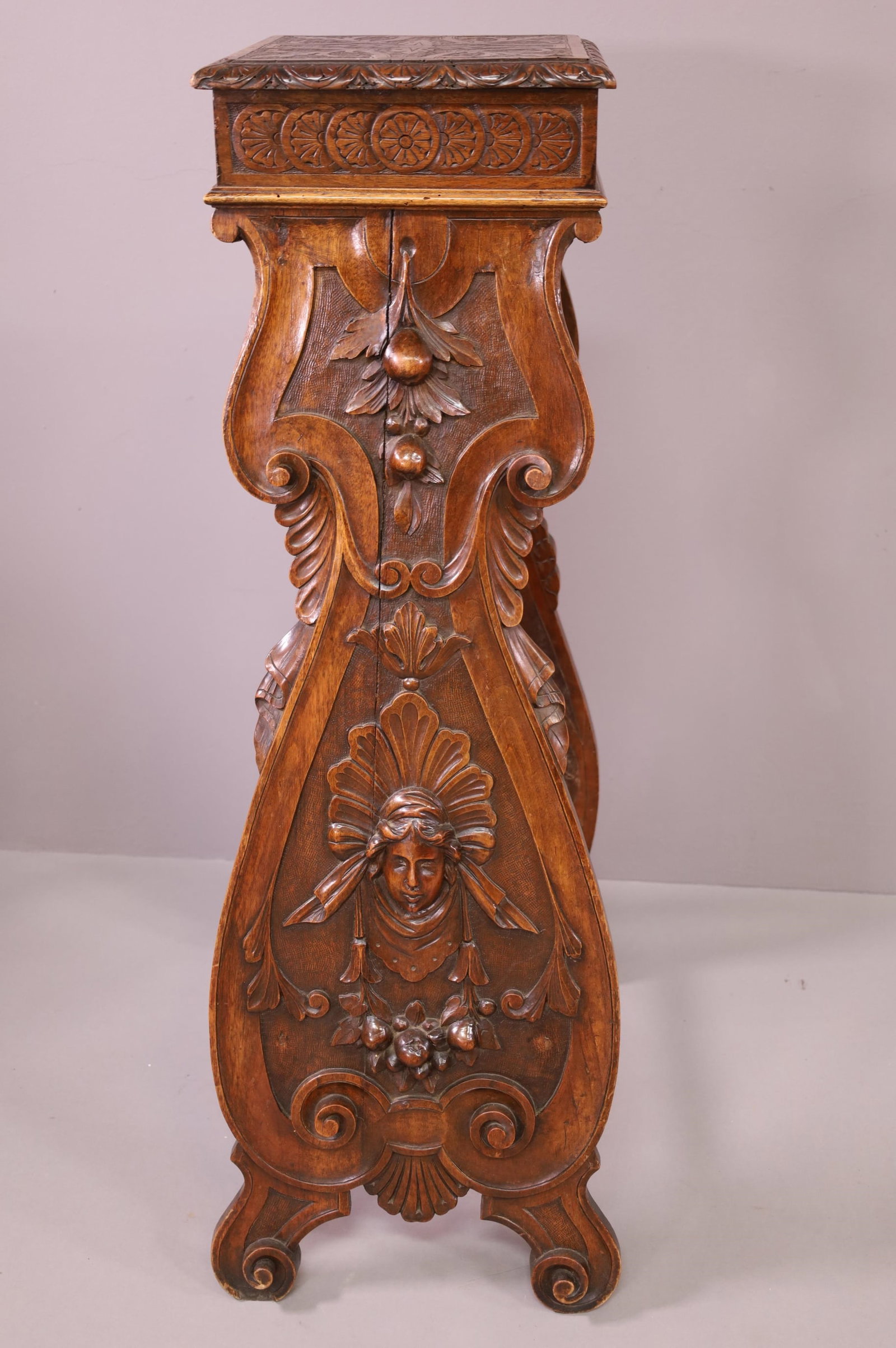 HIGHLY CARVED ANTIQUE OAK FIGURAL STAND (1 of 4)