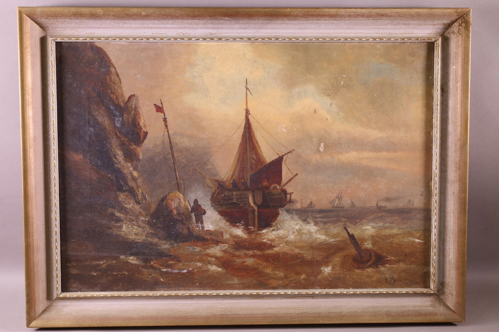 1800'S SHIP'S SCENE PAINTING (1 of 4)