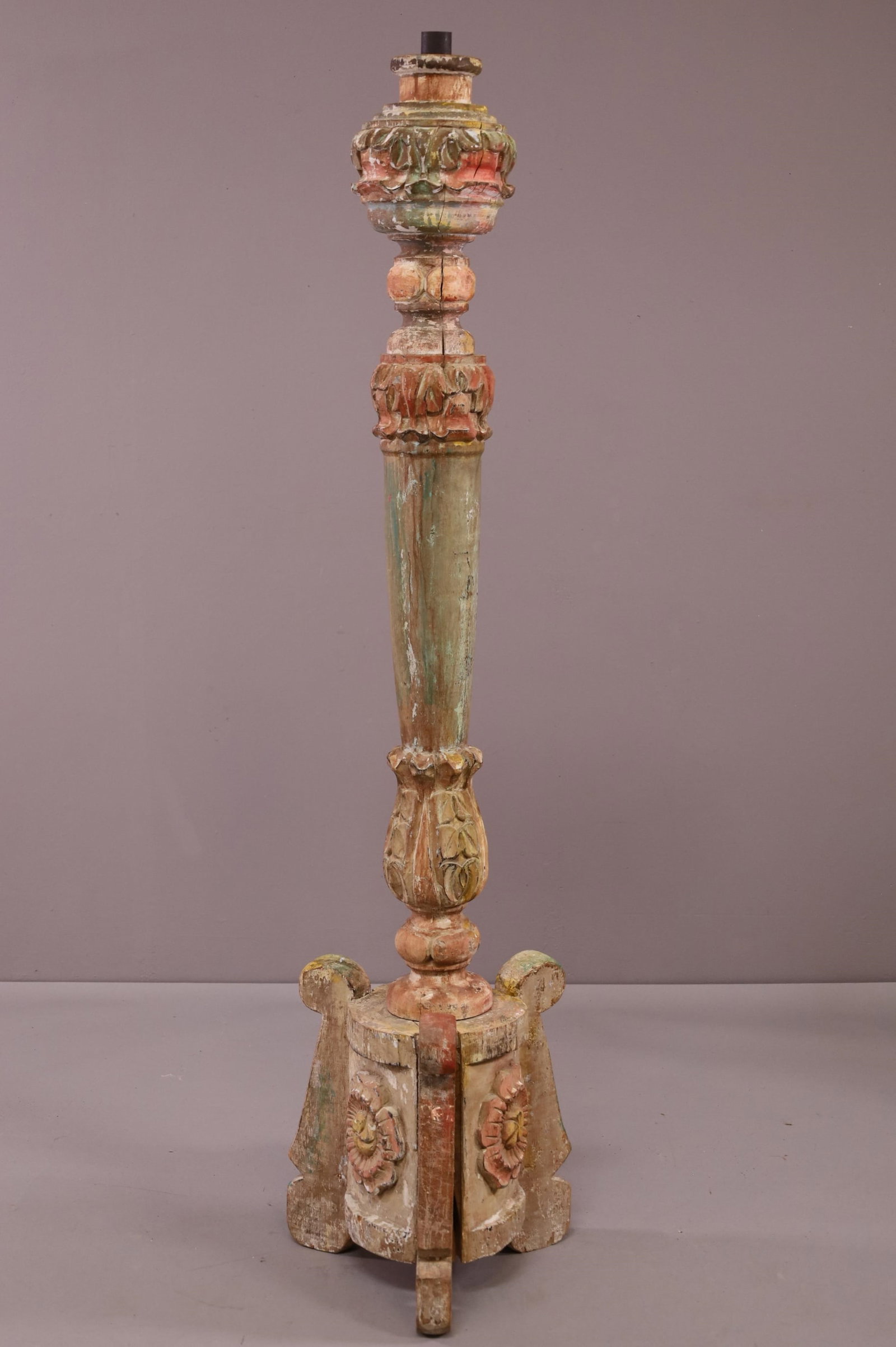 OVER 5' TALL CARVED INDONESIAN CANDLE STAND (1 of 3)
