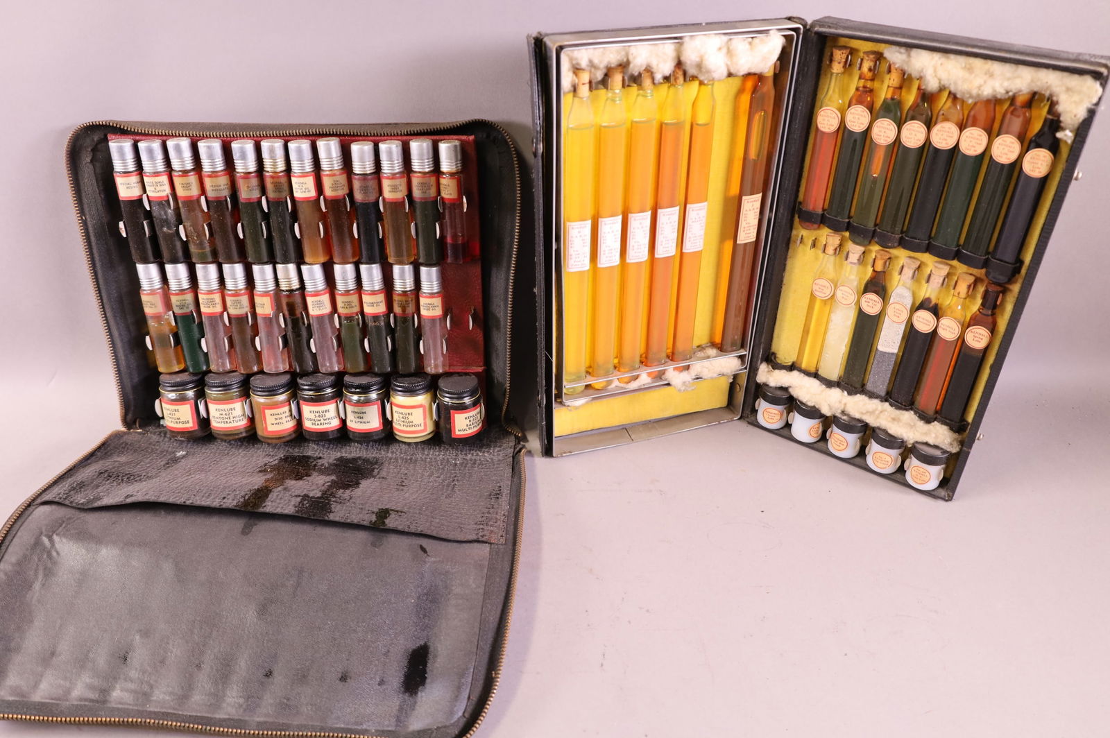 TWO KENDALL SALESMAN SAMPLE OIL BOTTLE SETS (1 of 5)