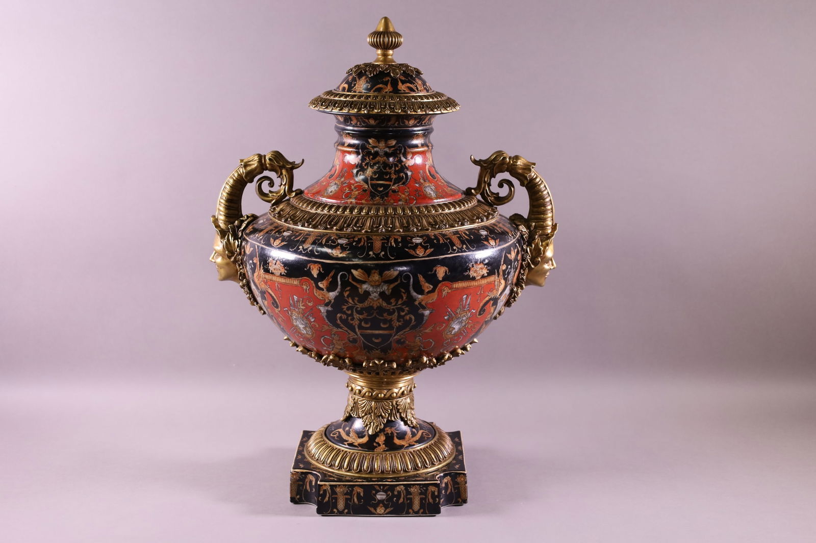 LARGE PORCELAIN URN 2 HANDED URN W/ METAL HANDLES (1 of 2)