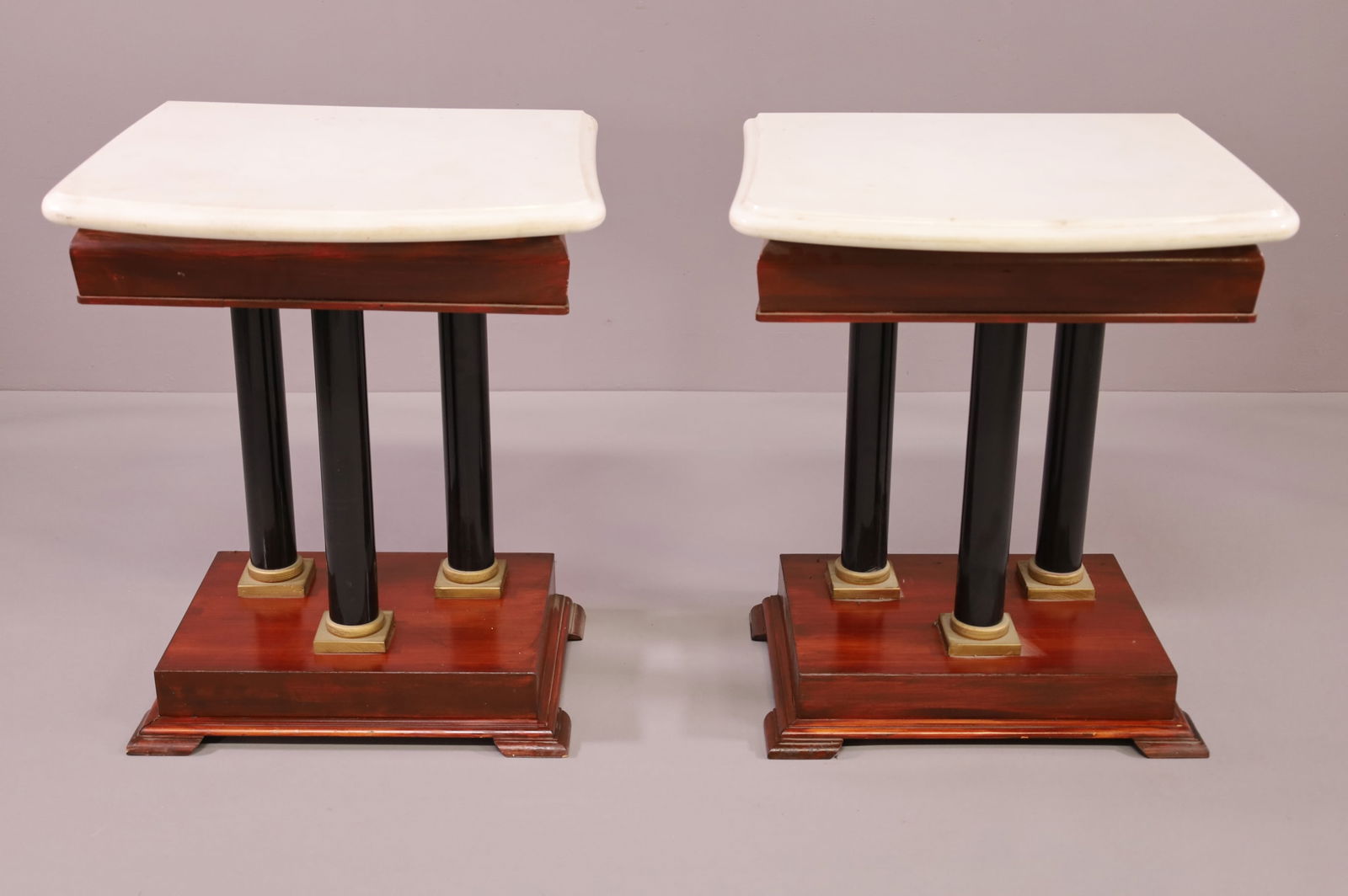 PAIR OF MARBLE TOP EMPIRE STYLE SIDE TABLES (1 of 3)