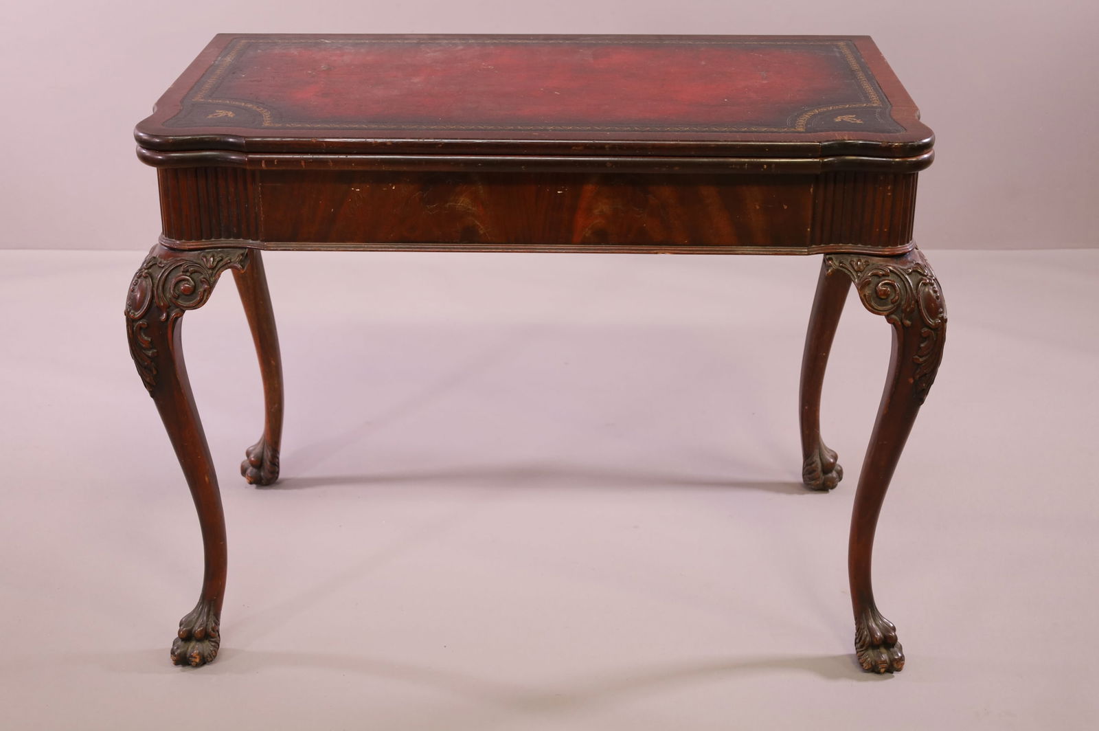 LEATHER TOP MAHOGANY GAME TABLE (1 of 4)