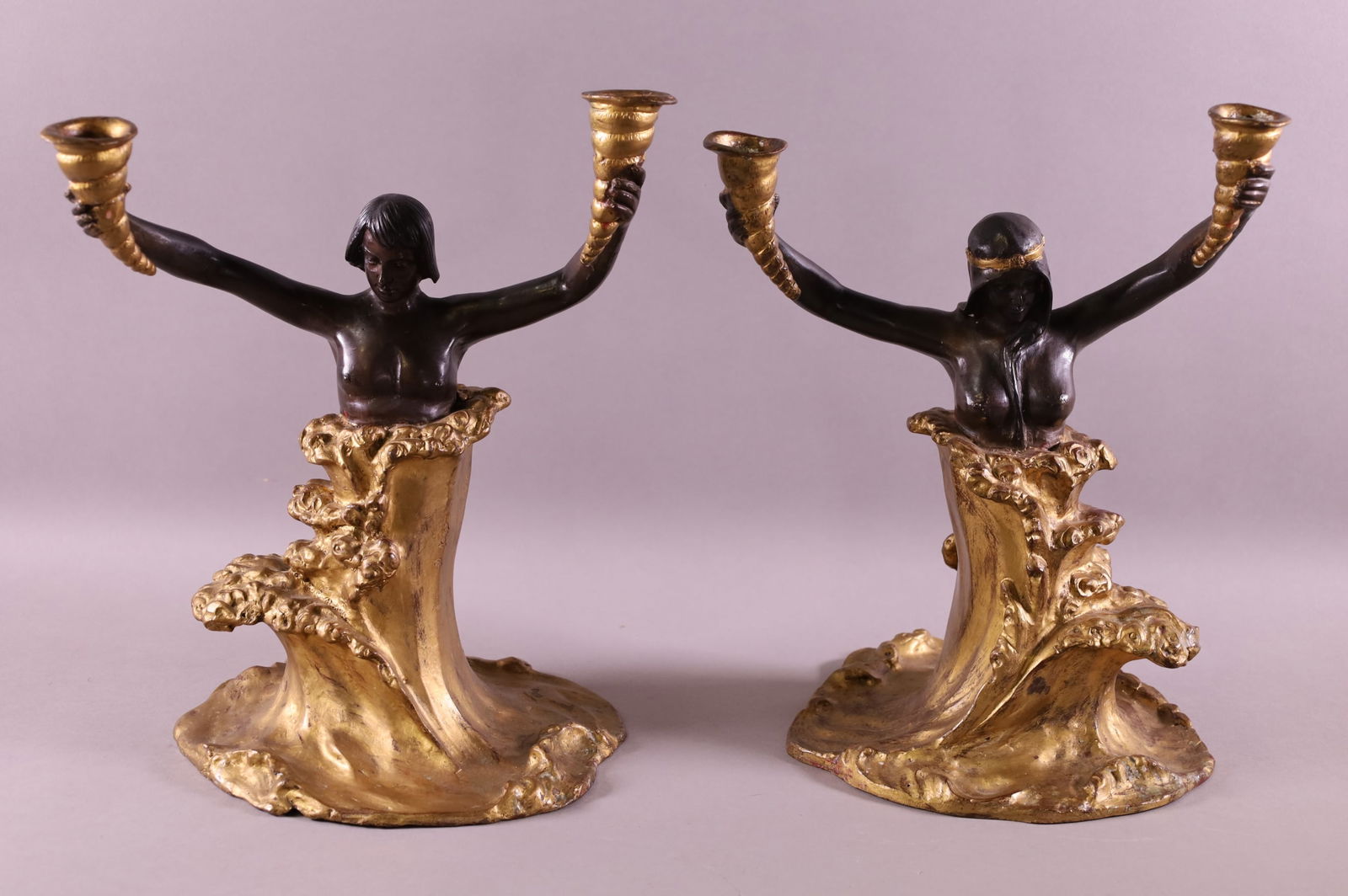 PAIR OF BRONZE LADY CANDELABRAS (1 of 3)