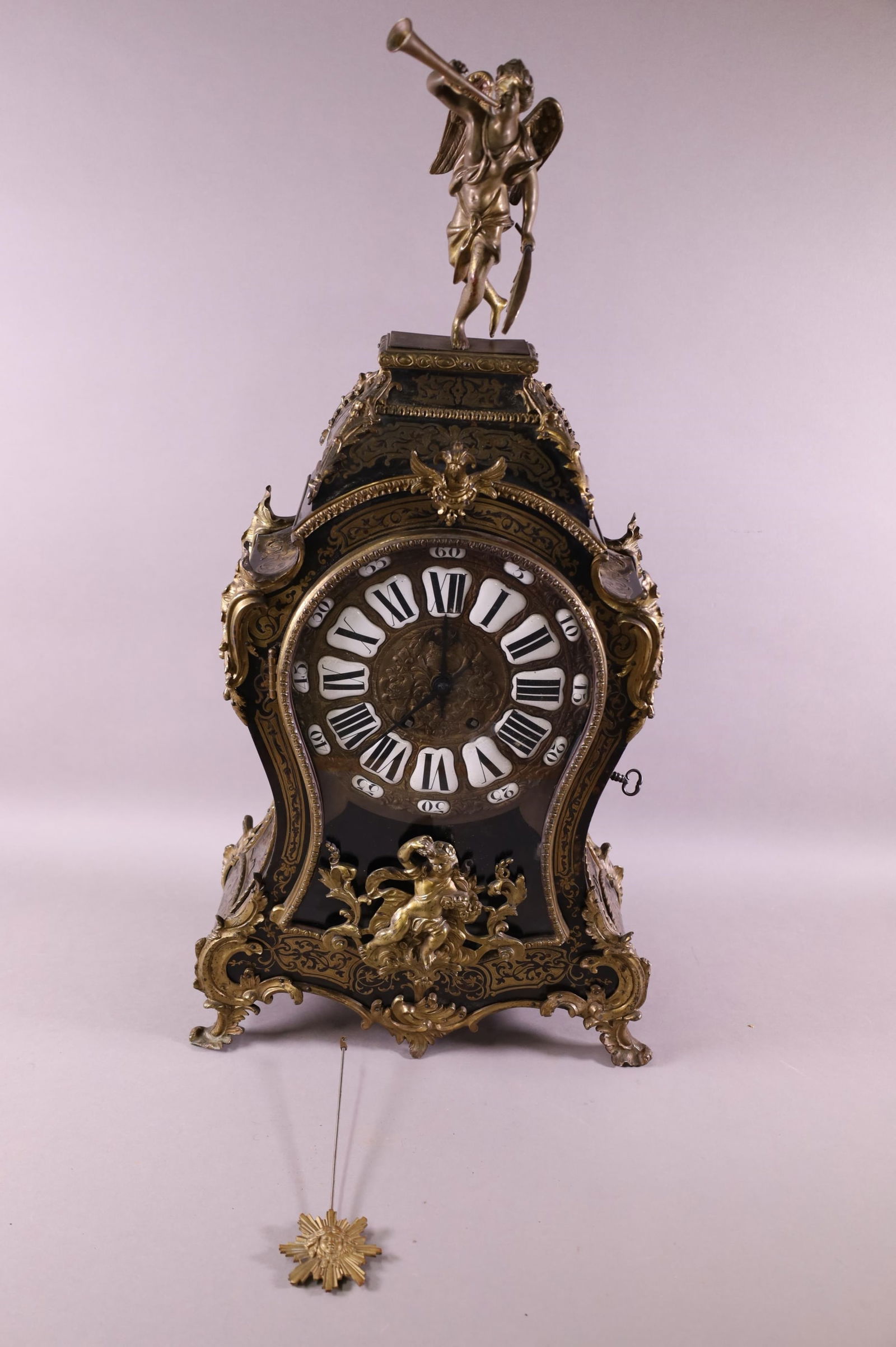 LARGE ANTIQUE FRENCH BOULLE MANTLE CLOCK (1 of 4)