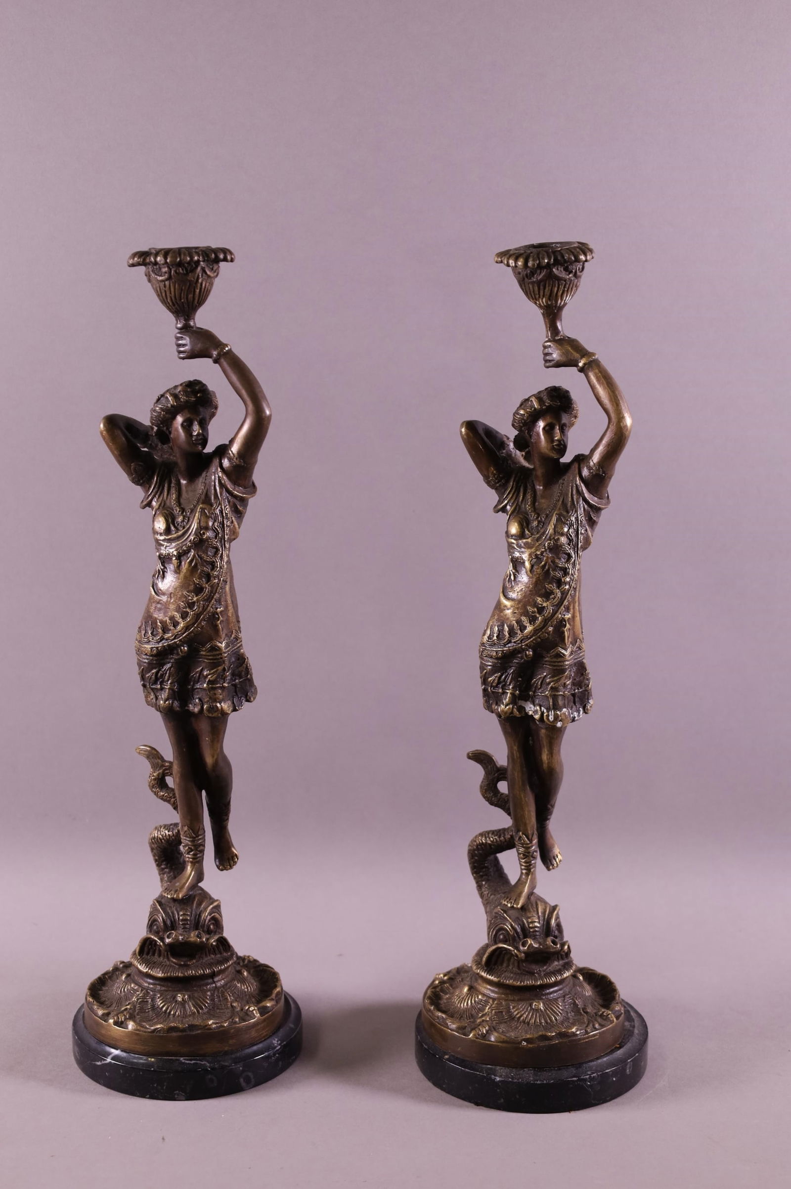 PAIR OF BRONZE CANDLESTICKS (1 of 3)
