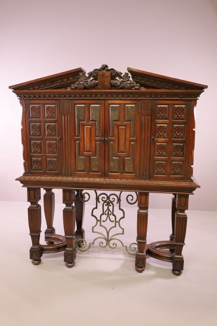 LARGE SPANISH STYLE HIGHLY CARVED HALL CABINET (1 of 5)
