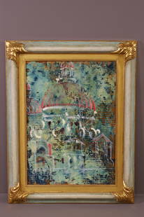 LAZZARO DONATI PAINTING: OIL ON BOARD, SIGNED LOWER LEFT. 19 1/2" x 27" IMAGE SIZE / 28" x 36" IN FRAME