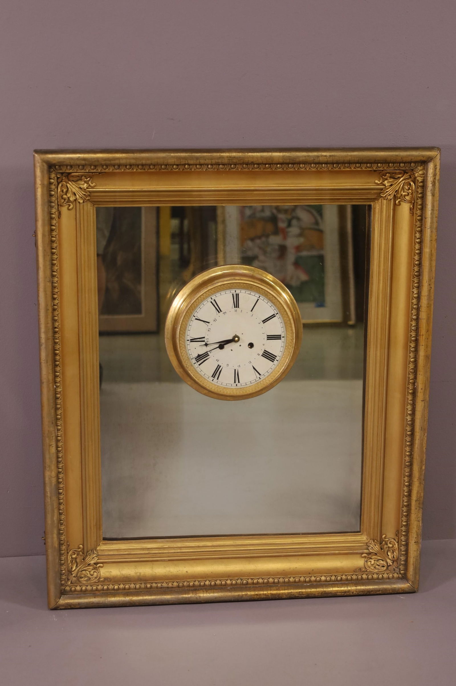 ANTIQUE FRAMED CLOCK IN MIRRORED FRAME (1 of 3)