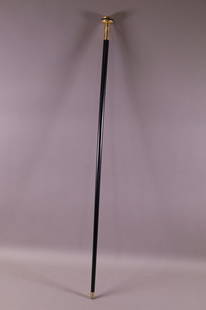 VICTORIAN WALKING STICK: GOLD PLATED WALKING STICK WITH JEWELED DECORATION. 32" L.