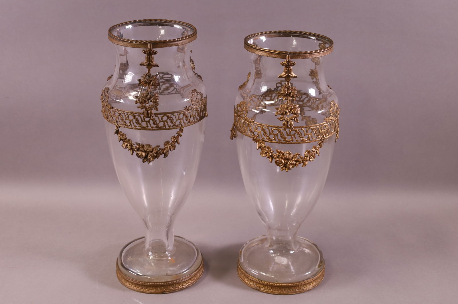 PAIR OF BACCARAT STYLE CRYSTAL VASES (1 of 3)