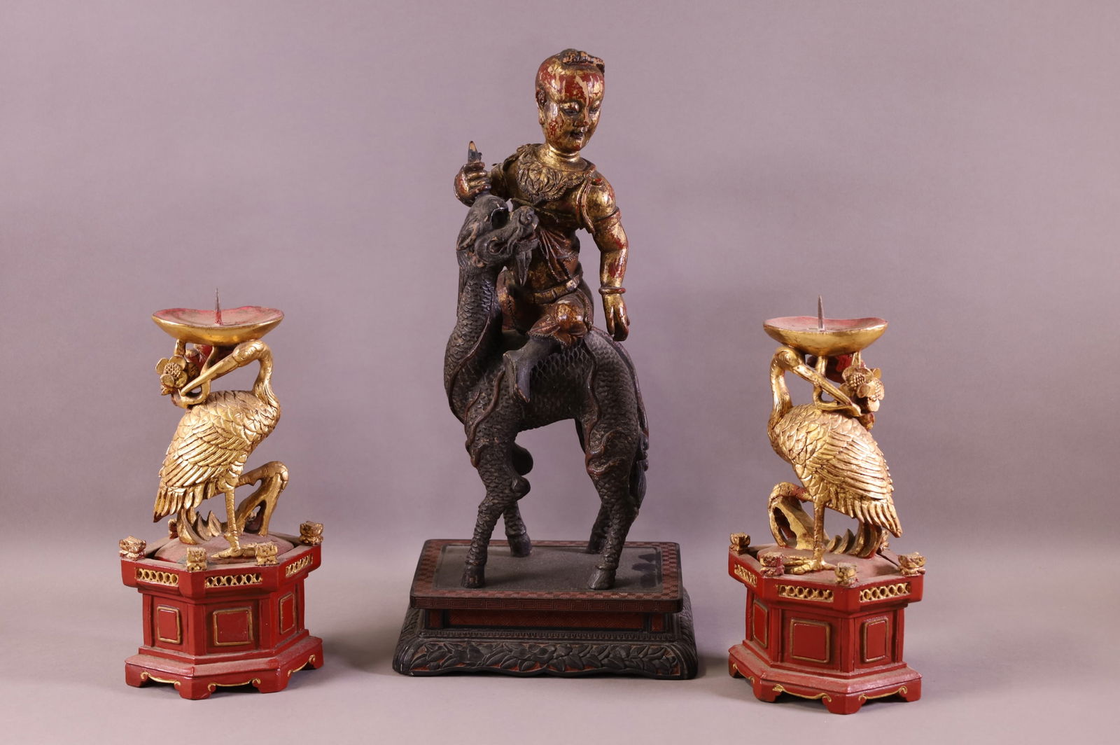 THREE CHINESE WOOD FIGURES (1 of 4)