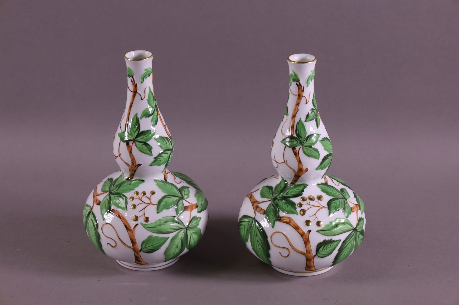 PAIR HEREND DOUBLE GOURD PORCELAIN VASES (1 of 4)