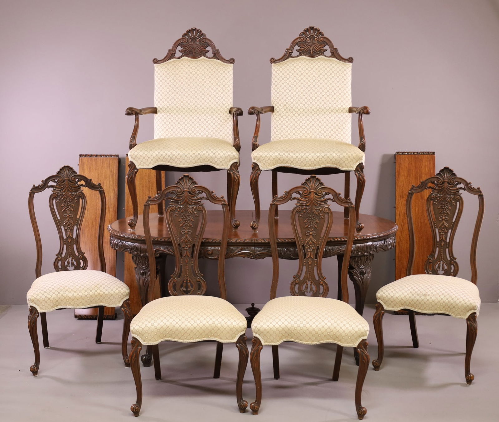 1930'S CARVED DINING TABLE W/ 6 CHAIRS (1 of 3)