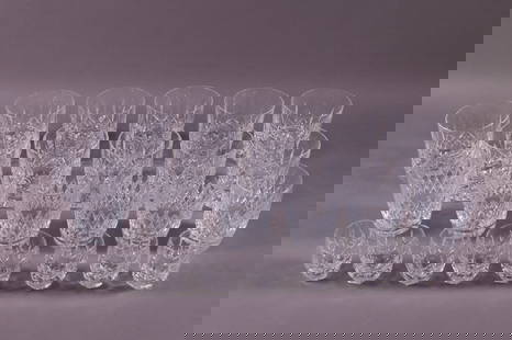SET OF 25 WATERFORD GLASSES: 11 WATER GLASSES, 3 1/2" H. 8 SMALL GLASSES, 2 1/2" H. AND OTHERS. GOOD CONDITION.