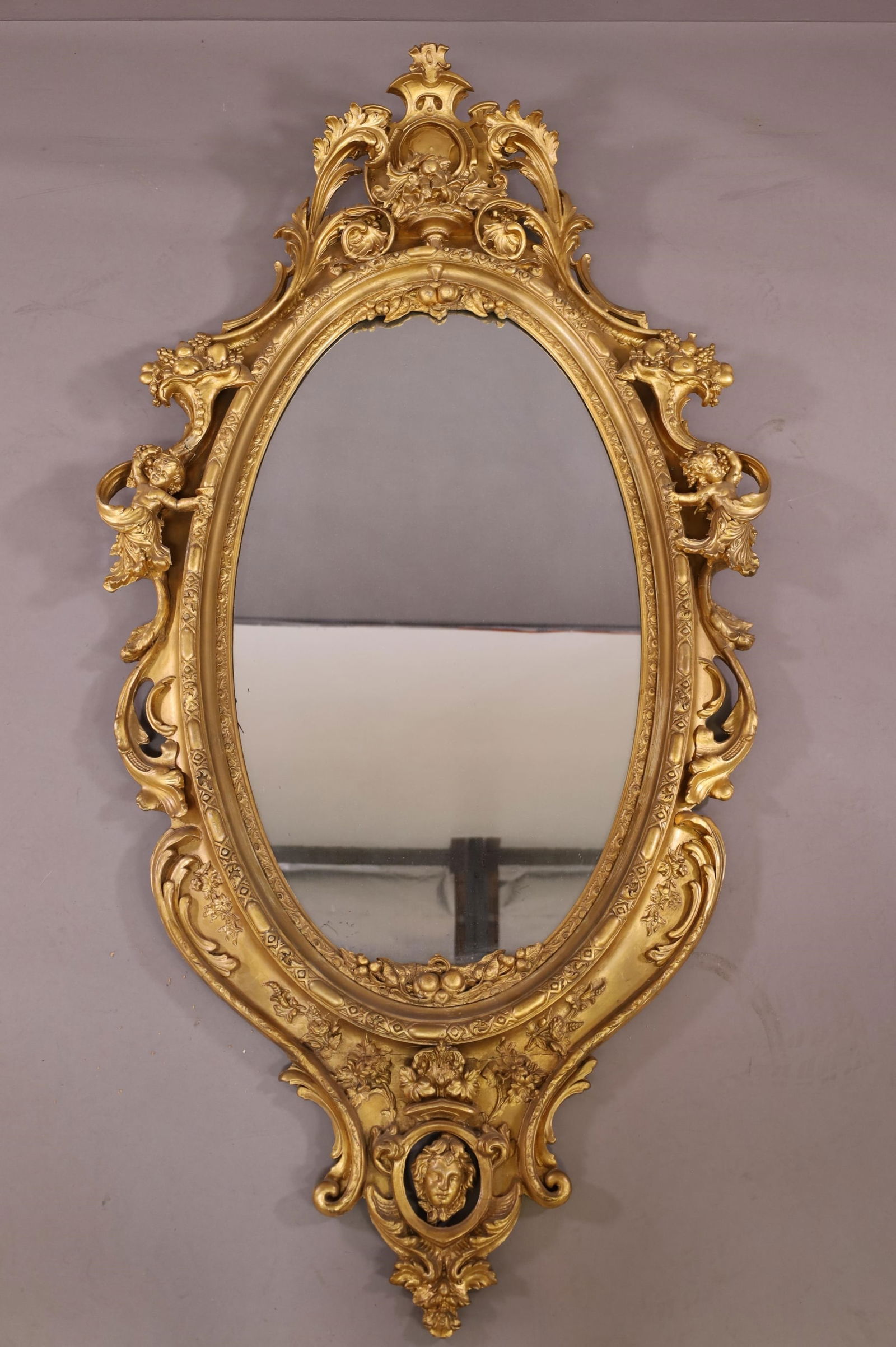 LARGE ANTIQUE FANCY GOLD GILT WALL MIRROR (1 of 4)