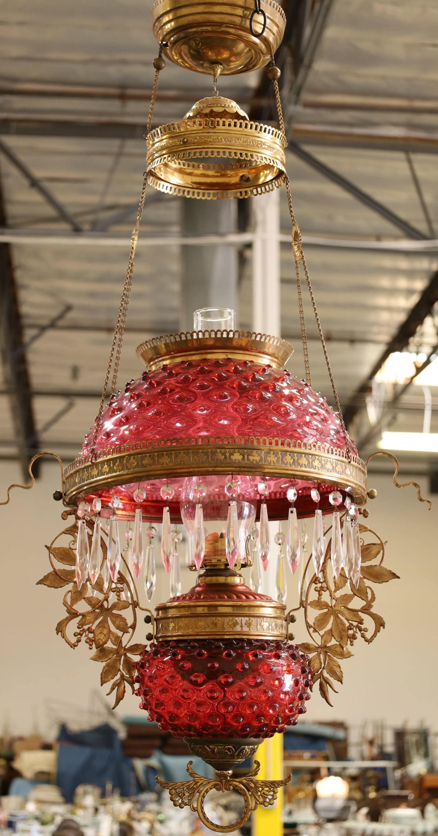 VICTORIAN CRANBERRY HANGING BANQUET LAMP (1 of 3)