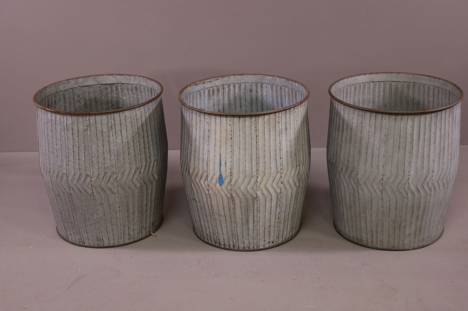 THREE GALVANIZED METAL PLANTERS (1 of 2)