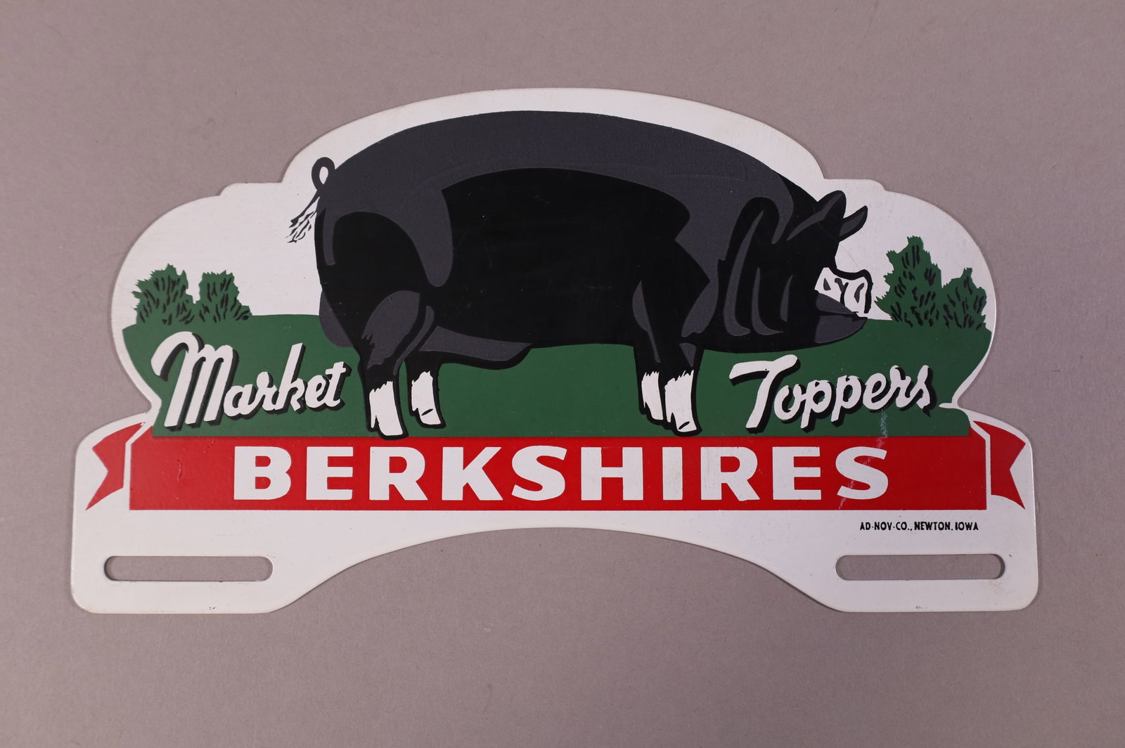 BERKSHIRES TIN LICENSE PLATE TOPPER: BERKSHIRES MARKET TOPPERS TIN LICENSE PLATE TOPPER. GOOD CONDITION. 10" W x 5 1/2" H