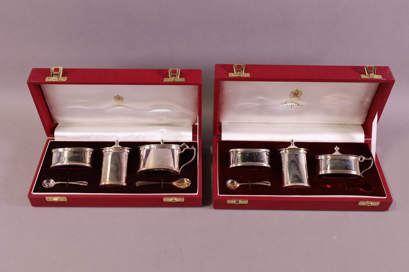 TWO ASPREY STERLING CONDIMENT SETS (1 of 3)