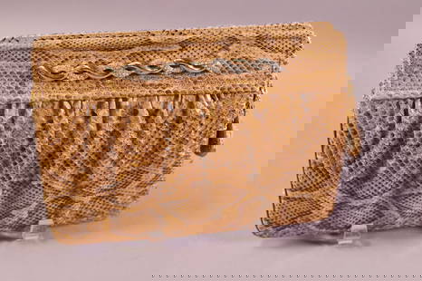 MARTIN VAN SCHAAK ALLIGATOR HAND BAG: â€œFrom the Estate of Ambassador and Mrs. Charles H Price. ”ALLIGATOR LEATHER HAND BAG WITH RHINESTONE DECORATION. 9 1/2" x 6 1/2" H BAG & 15" L STRAP.