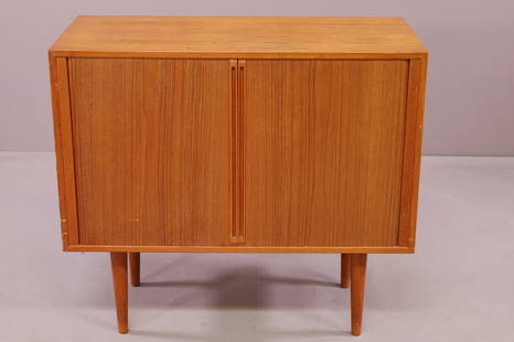 KAI KRISTIANSEN TWO DOOR RECORD CABINET: MID CENTURY MODERN TWO DOOR RECORD CABINET, BY KAI KRISTIANSEN FOR FELDBALLES MOBELFABRIK. 34" W x 16" D x 30" H. THIS ITEM EXCEEDS SIZE LIMITATIONS FOR IN HOUSE SHIPPING.